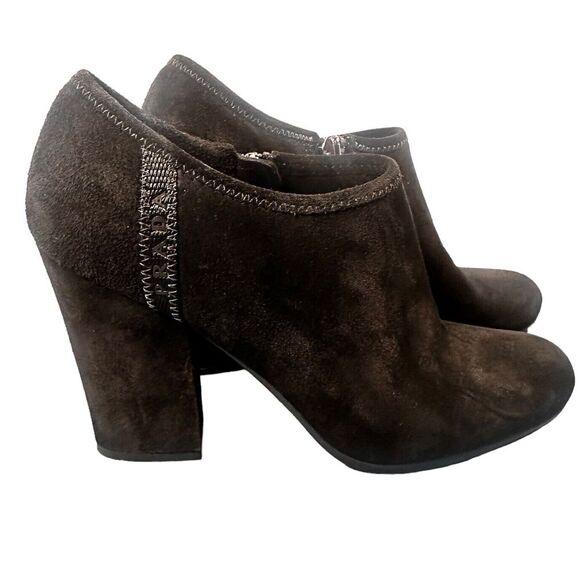Women's Prada Suede Sz 5 Ankle Zip Booties Block Heel Black With Box & Shoe Bag - Picture 10 of 13